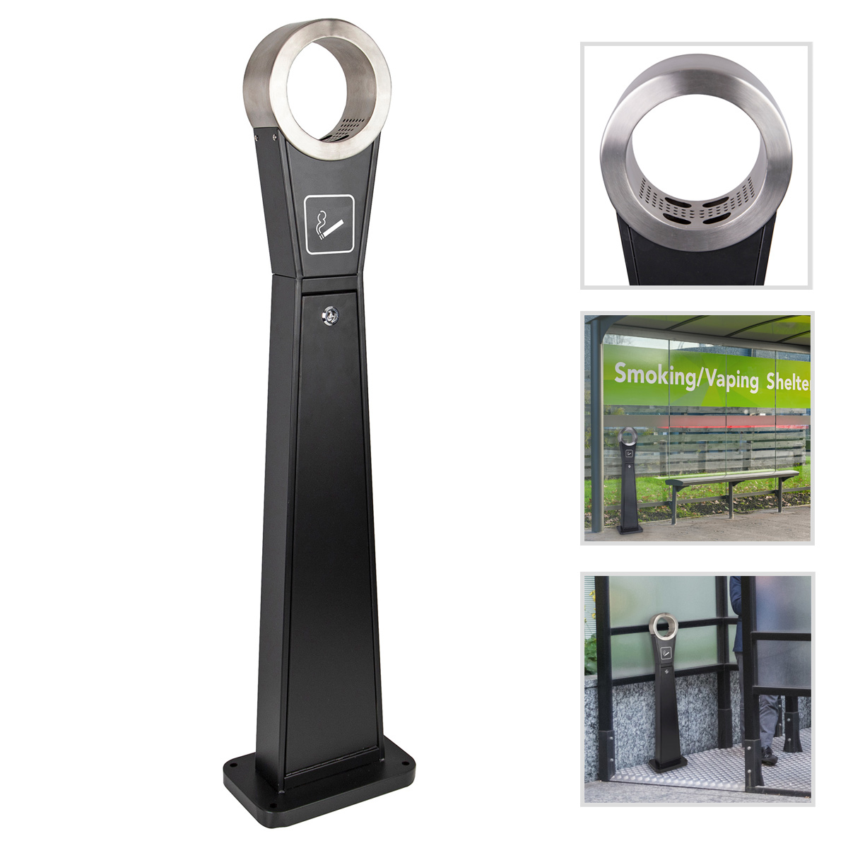 Free standing stainless steel ashtray - black