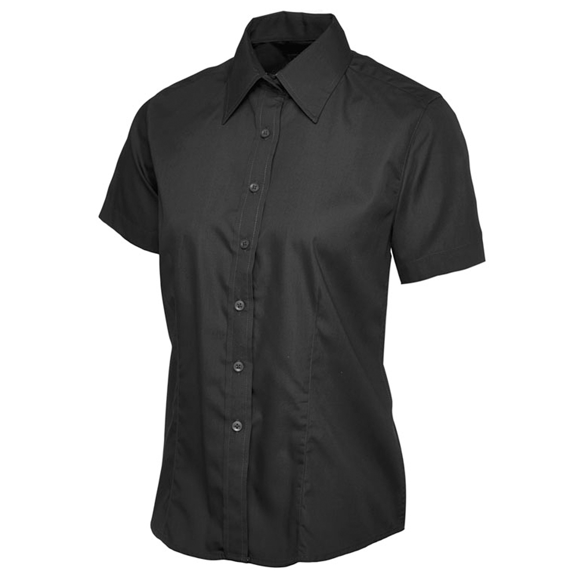 Uc712 - black - m - ladies poplin short sleeve shirt
