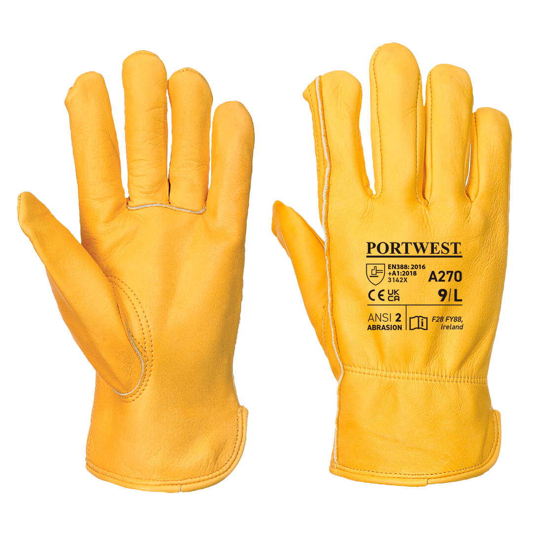 Portwest a270 leather driver 100 cow grain glove - tan - xl