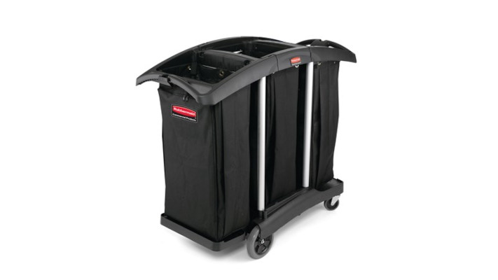 Janitorial cleaning cart with triple waste collection
