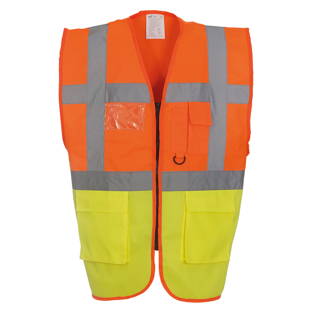 Yk002 multifunctional executive hi vis waistcoat - orange/yellow - medium